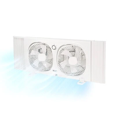 Двойной оконный вентилятор для зоны комфорта, отдельные вращающиеся на 180 градусов головки вентилятора, 9 дюймов - Изображение 1 из 4