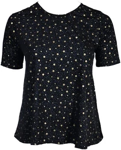 T-shirt nero argento glitter scintillante oro swing top collo rotondo donna abbigliamento festa - Foto 1 di 4