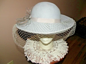 Vintage Geo W. Bollman Doeskin 100% Felt Wool Veiled Hat Size 6-3/4 - Picture 1 of 5