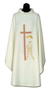 Neu Creme bestickte Messgewand & Stola, Priester Gewänder katholisch #682 - Bild 1 von 2