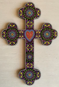 CROCE DIPINTA A MANO ~ Mandala Dot Art ~ Artista originale - Pasqua ~ Gesù L3 - Foto 1 di 4