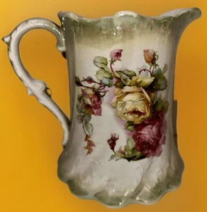 Porcelain Milk Pitcher Rose Garland Motif C P Co DIXIE Stamp Antique 6 3/8" High - Picture 1 of 10
