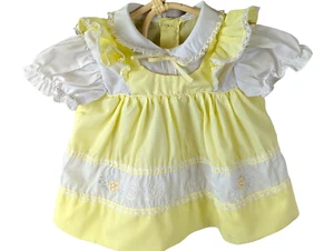 Vintage 50s EASTER Girls Dress 9-12m Yellow I Love Grandma Short Sleeve Pinafore - Picture 1 of 4