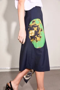 Toga Archives X H&M HM Cut-Out-Detail Wool Skirt Navy Blue UK 18 US 22 EU 50 New - Picture 1 of 9