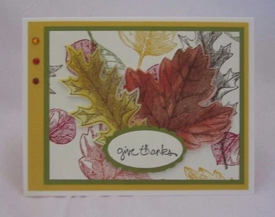 Handmade Thanksgiving Card Oak & Maple Leaves Blank Inside U Choose How Many - Image 1 of 2