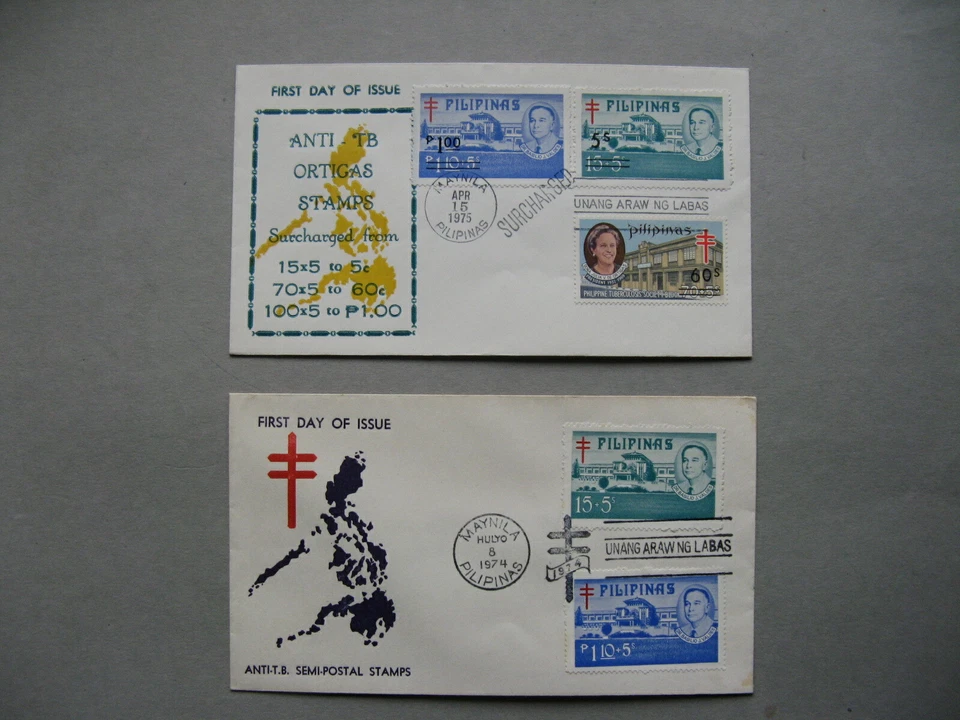 FILIPINAS, 2x Cubierta FDC 1974/75, Anti TB/TBC Foto 1 de 1