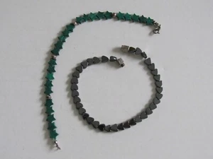 Pair of Natural Stone Bracelets Hematite Hearts & Malachite Stars Vintage - Picture 1 of 6