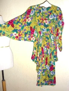 ALIK SINGER   Silk  Dress   Floral  Long Voluminous  Batwing Small - Picture 1 of 11