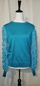 Cato Lace Sleeved Crew Neck Sweater Top - Island Teal - Women's Size M NWT - Picture 1 of 6