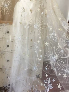 Star Floral Bridal Gown Lace Material Embroidered Costume Dress DIY Fabric 1 - Picture 1 of 6