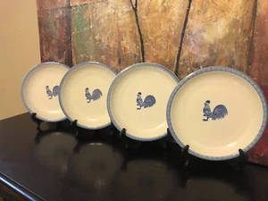 4 piatti Tienshan FolkCraft MORNING FARM gallo BLU dipinti a mano arte - Foto 1 di 9