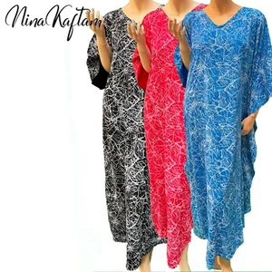 Neu Nina Abstract Batik Kaftan Kaftan langer Strand Bademode Maxi lang Sommerkleid - Bild 1 von 9