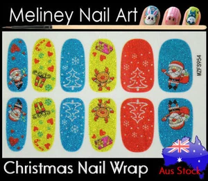 Christmas Full Cover Glitter Nail art Wraps snowflake Stickers Winter Santa tree - Picture 1 of 2