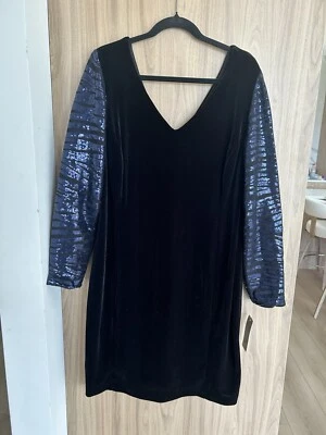 Nuevo Donna Ricco Negro Terciopelo Nuevo con Etiquetas Vestido Azul Lentejuelas Manga Larga Talla Grande 16 W Foto 1 de 4