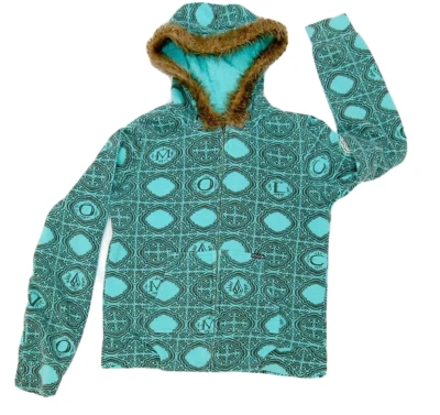 Volcom Mujer Sudadera con Capucha Talla M Verde Estampado Mezcla Algodón Cremallera Completa  Foto 1 de 4