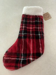 Thro by Marlo Lorenz Christmas Stocking Super Soft Plush Red Plaid NWT - Picture 1 of 4