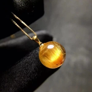Natürlicher Gold Rutilquarz Kristall wohlhabende Frau Anhänger 11 mm AAAA - Bild 1 von 6