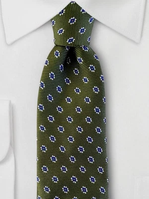 J. Corbata delgada de seda Crew para hombre verde oliva azul blanco tejida medallón floral nueva con etiquetas Foto 1 de 4