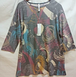 Dear Scarlett Women’s Large Abstract Print Tunic Top Multicolor 3/4 Sleeve NWT - Picture 1 of 8