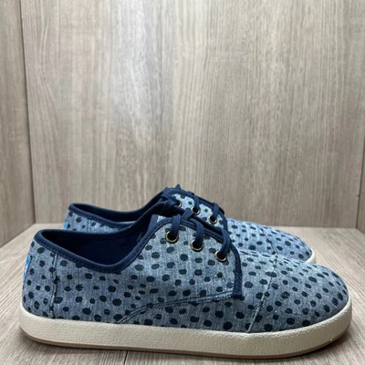 Toms Paseo Sneakers Youth Sz 6 Lace Up Flat Cornflower Slub Chambray Broken Dots - Image 1 of 4