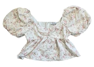 English Factory Damen Top Blumenmuster mehrfarbig rosa Puffärmel Bluse - Größe Small - Bild 1 von 4