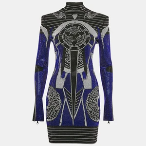Balmain Blue/Multicolor Studded Mini Bodycon Dress M - Picture 1 of 6