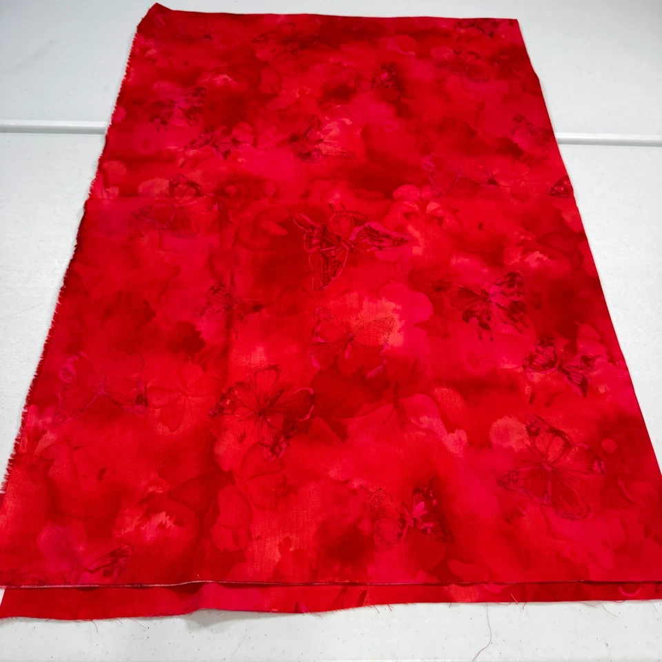 moda cotton quilting fabric red tie dye butterflies 43x65 1.8 yards - Image 1 of 4