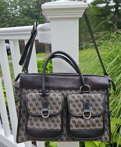 Dooney & Bourke DB Purse Vintage Large Double Pocket Tote Black Signature GUC - Picture 1 of 15