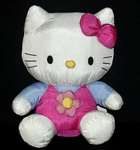 Vintage 1990's Sanrio Plush Nylon Hello Kitty w/Pink Hair Bow & Pink Flower NWT - Picture 1 of 3