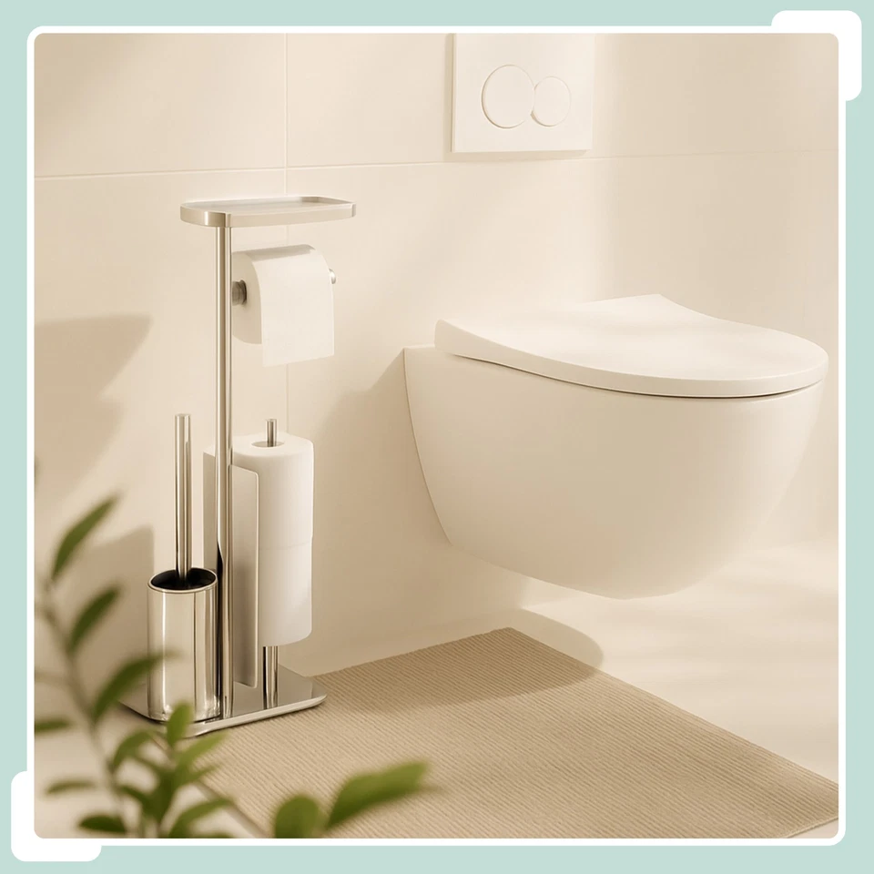 WC-Garnitur Toilettenbutler Toilettenständer WC-Standgarnitur Edelstahl Ablage - Bild 1 von 1