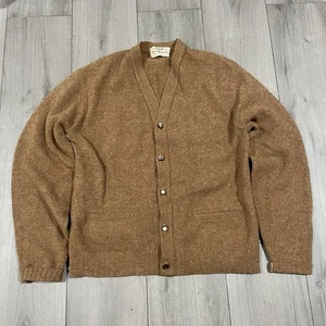 Vtg 60s Arrow Cum Laude Lambswool Cashmere Brown Cardigan Sweater LG - Picture 1 of 8