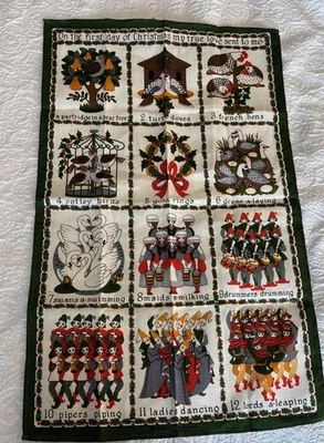 Toalla de té de lino irlandesa Ulster 12 días de Navidad usada en excelente estado regalo de anfitriona Foto 1 de 4