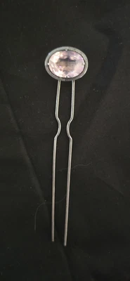 Pink Tourmaline Hair Pin Antique 2 Prong Sterling Engraved & Signed 4 1/2" - Image 1 of 4
