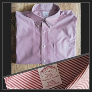 🇺🇸 Brooks Brothers 346 X-Large 17' 4/5 Red Stripe Dress Shirt - Picture 1 of 9