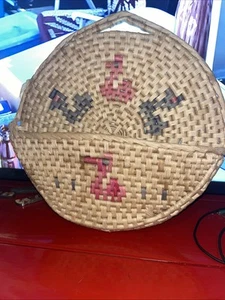 Hand Woven Hanging Basket w/Pink And Purple Pattern - Picture 1 of 6