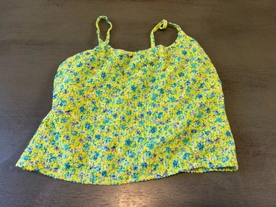 yellow textured floral ADRIENN E  VITTADINI swimsuit top tankini size 14 - Image 1 of 2