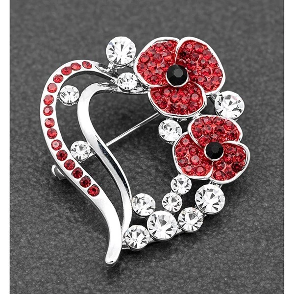 Equilibrium Silver Plated Sparkly Poppyheart Brooch Pin — 第 1/1 张图片