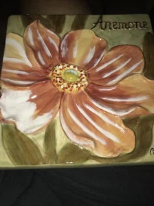 Carissa - Anemone - Tile - Signed - Colorful - Painted - Dual Hanging Methods - Picture 1 of 3