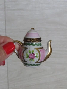 Limoges Frankreich Peint Main Chamart exklusive rosa Rose Teekanne Schmuckschatulle 2" - Bild 1 von 12