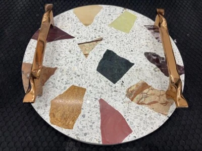 Terrazzo Serving Tray with Designer Metal Handles in Gold, Rose Gold and Silver - Image 1 of 4