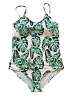New Crane Tropical Palm White Green One Piece Swimsuit Bathing Suit 20/22, 2Xl