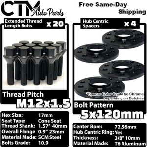 4x 10mm Thick 5x120 72.56mm C.B Wheel Spacer Kit with 12x1.5 Bolt Fit BMW Models - Picture 1 of 8