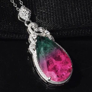 Nuevos Collares Clásicos Grandes Neón Color Sandía Turmalina Piedras Preciosas Mujer - Imagen 1 de 6
