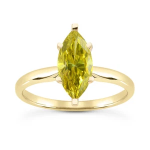 Diamond Solitaire Ring Yellow Marquise Shape Treated 14K Yellow Gold VS1 1 Carat - Picture 1 of 5