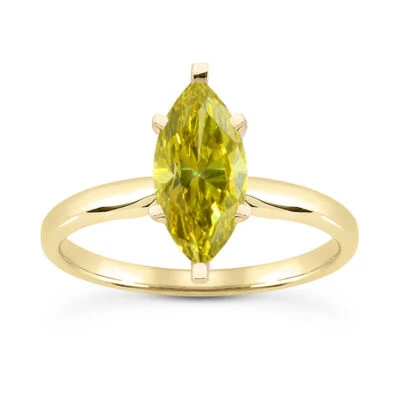 Diamond Solitaire Ring Yellow Marquise Shape Treated 14K Yellow Gold VS1 1 Carat - Image 1 of 4