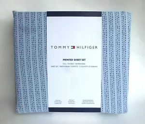 New TOMMY HILFIGER 4pc Blue FULL Sheet Set Dash Pattern Easy Care - Picture 1 of 3