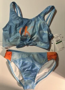 Calvin Klein Swimsuit Girls Large (12/14) 2 Piece Bonnie Blue MSRP $46 NWT - Picture 1 of 7