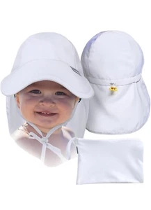 Baby Toddler Sun Hat Neck Flap & Drawstring Beach 1-3 Year Old White Pool Easter - Picture 1 of 6