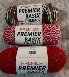 Premier Basix Shimmer Yarn “Peppermint Shimmer”"Poinsettia Shimmer" "Red Shimmer - Picture 1 of 4