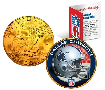 Dólar IKE Eisenhower chapado en oro 24K con licencia NFL Dallas Cowboys EE. UU. Moneda Foto 1 de 3
